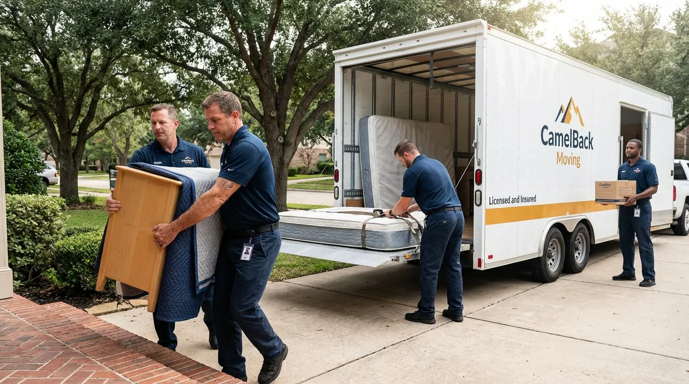 Crew loading residential truck for cross-state move from Huron, SD