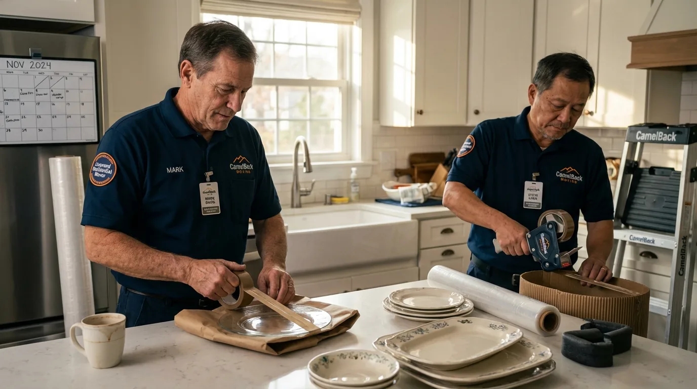 Professional crew packing kitchen dishware in Huron, SD